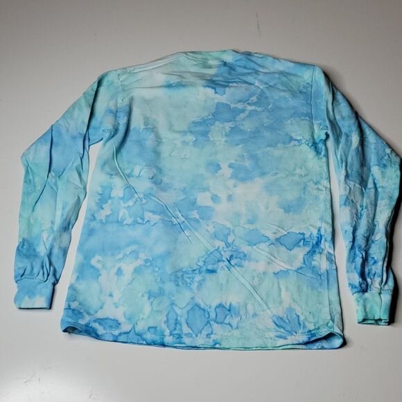 NEW S LIGHT BLUE & MINT GREEN TIE DYE LONG SLEEVE GILDAN TSHIRT NWT - Picture 5 of 6